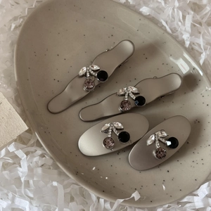 Chic 4-piece hair clip set featuring rhinestone cherry motifs on matte metal alloy