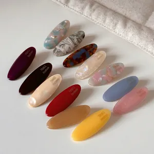 Set of 12 macaron acetate oval hair clips with golden letters and marble patterns