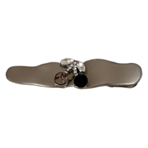 Exquisite cherry hair clip featuring pink and black rhinestones on a metal alloy base