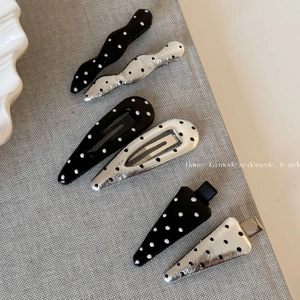 French Vintage Leather Polka Dot Hair Clip For Women Stylish Silver Black Alloy Hairpins Elegant Side Hair Accessories