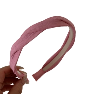 Serre-tête tressé en tissu rose avec dents antidérapantes pour coiffures féminines