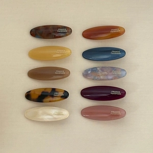 Set of 10 macaron-colored oval acetate hair clips with France handmade gold lettering