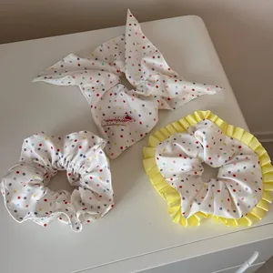 Chouchou en Tissu à Pois Colorés Sucré Nœud Élastique à Cheveux pour Femmes Filles Fait à la Main Plissé Grande Corde à Cheveux Accessoires