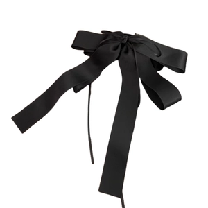 Pince à cheveux élégante en satin noir avec nœud et longs rubans pour coiffure féminine