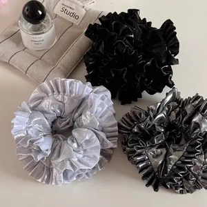 Heavy Metal Style Metallic Pleated Large Hair Scrunchie Cool Niche Elastic Hair Band For Women Fashion Vintage Hair Accessories