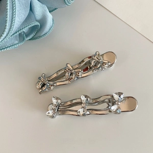 Korean Style Silver Alloy Rhinestone Bowknot Wave Hair Clip Sweet Side Duckbill Clip For Women Fashion Hair Accessories