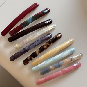 Slim acetate barrette hair clips in various colors with metallic spring fastener