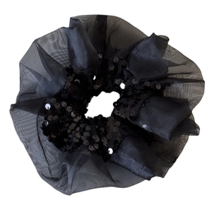 Chouchou élégant en organza noir avec paillettes brillantes pour coiffure femme