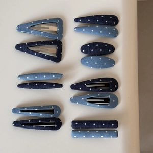 Barrettes À Cheveux En Denim Bleu À Pois Pour Femmes Pinces En Alliage Recouvertes De Tissu Géométrique Accessoires Pour Cheveux Doux