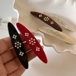 Vintage Rhinestone Flower Oval Hair Clip Resin Alloy Spring Barrette Sparkling Hair Accessories For Women Daily Styling