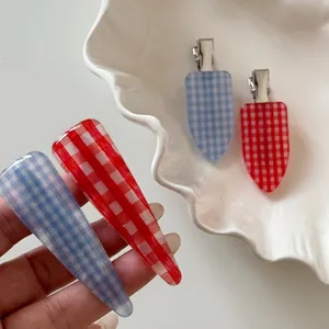 Vintage Gingham Hair Clips Acrylic Plaid Duckbill Clips Red Blue Bangs Clips For Women Girls Daily Hair Accessories