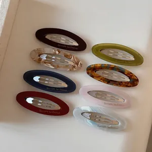 Vintage Acetate Cellulose Oval Hollow Hair Clip Elegant Bangs Side Clip Alloy Metal BB Clip For Women Hair Accessories