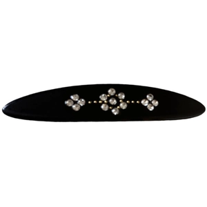 Vintage black oval hair clip with sparkling rhinestone flower pattern for women