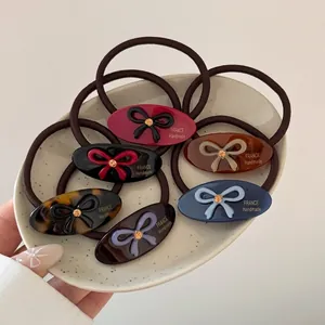Élastique à Cheveux avec Nœud Ovale en Acétate et Strass Élégante Corde à Cheveux Haute Élasticité pour Femme Accessoires de Cheveux Style Coréen