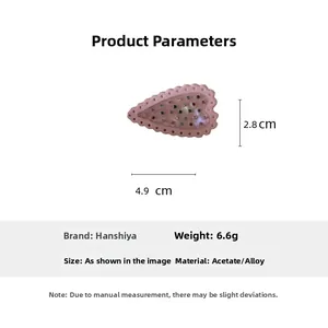Barrette à cheveux cœur rose avec strass colorés mesurant 4,9 cm sur 2,8 cm