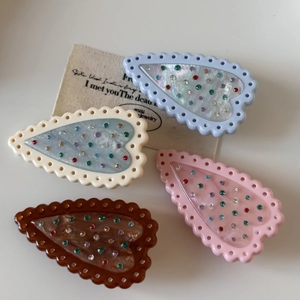 Lot de barrettes à cheveux coeur en strass colorés : bleu, crème, rose et ambre