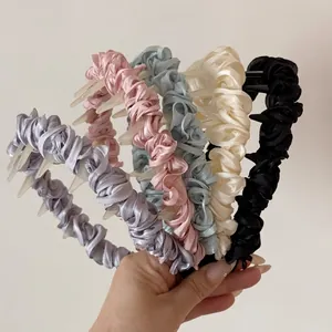 Women Elegant Pleated Satin Headband Non-Slip With Teeth Fabric Wrapped Volumizing Hair Hoop Fashion Hair Accessories