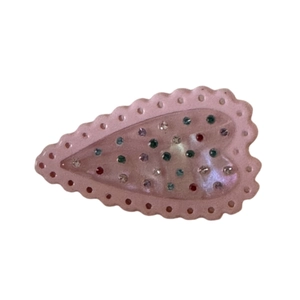 Pince à cheveux coeur rose avec strass colorés et bordure en feutre doux