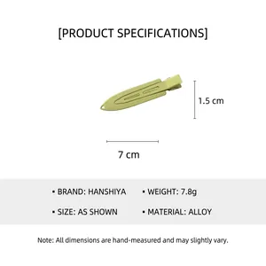 Green matte metal duckbill hair clip with 7cm length and minimalist design for women