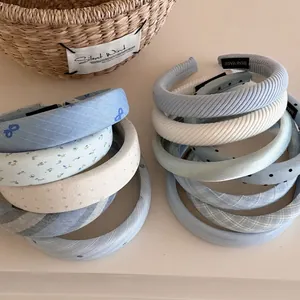 Meersalz-Stil Blau Gestreift Gepolsterter Schwamm Haarreif Für Damen Vintage Blumen Gepunktet Stoff Dicker Haarband Täglich Urlaub Haarschmuck