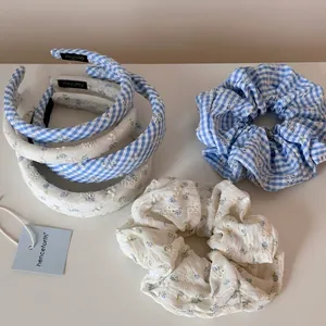 Serre-tête Broderie Florale Style Coréen pour Femmes Serre-tête Rembourré à Carreaux Scrunchie en Tissu Accessoires Cheveux Élégants