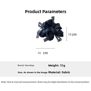 Detailed size view of the 13x13cm puff chiffon fabric hair scrunchie in navy blue