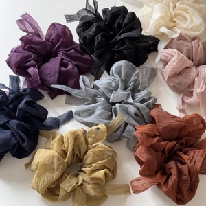 Elegant chiffon scrunchie set with ribbon bow in 8 vibrant colors for women