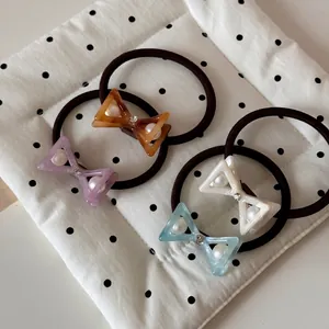 Sweet Acetate Bowknot Hair Rope High Elastic Rubber Band Ponytail Holder With Rhinestone And Artificial Pearl Hair Accessories For Women