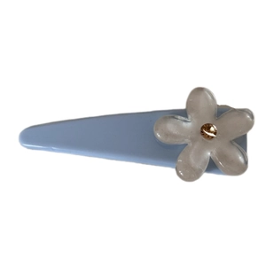 Barrette à cheveux style coréen bleu clair en forme de triangle avec fleur en résine et gemme