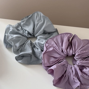 Morandi blue and light purple oversized ruffles fabric hair scrunchies for high ponytails
