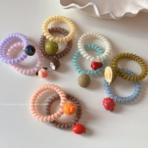 Élastique à Cheveux en Spirale Série Fruits pour Femmes Pendentif Fruit en Résine Haute Élasticité Accessoire Cheveux