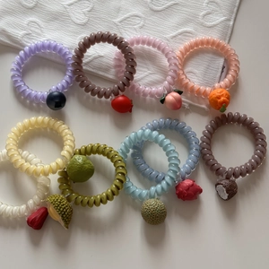 Élastiques à cheveux en spirale avec pendentifs fruits en couleurs Morandi