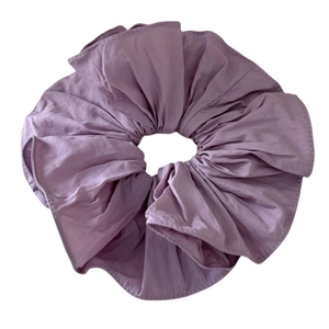 Solid purple oversized ruffle scrunchie for women with textured lightweight fabric