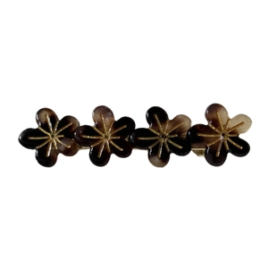 Barrette à fleurs avec pétales en résine marron foncé et étamines dorées style rétro