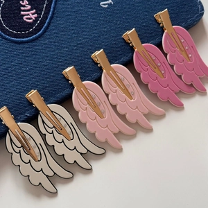 Cute wing-shaped hair clips with rhinestones in white and pink, set of six pieces