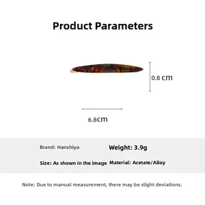 Macro shot showing 6.8cm tortoiseshell acetate hair clip dimensions and material details