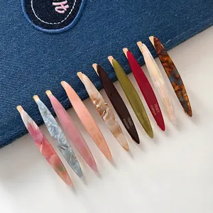 Elegant Acetate Willow Leaf Hair Clip For Women Simple Gold Label Linear Side Bangs Clip Handmade Fashion Hair Accessories