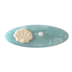 Ocean blue acetate hair clip with cream shell decor and elegant pearls for women