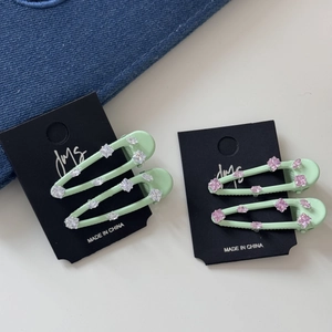 Muntgroene en roze haarspeldjes set met elegante sprankelende strass steentjes haarklemmen