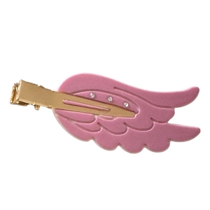 Cute pink wing hair clip with rhinestones and gold metal fastener for women