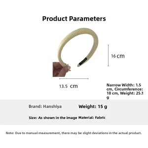 Detailed view of yellow and white plaid fabric headband with exact dimensions and scale