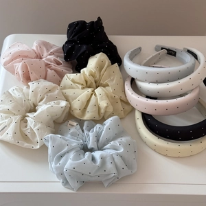 Polka dot headband and scrunchie set in pastel colors with elegant pleated fabric