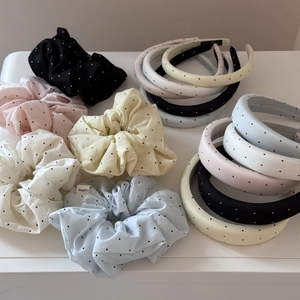Chic polka dot headband and scrunchie set with puffy sponge design for voluminous hair