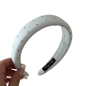 French vintage style polka dot headband with thick sponge padding in white and black