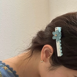 Barrette à fleur en verre bleu élégante avec strass et dentelle pour coiffure style coréen