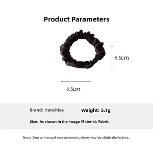 Detaillierte Größentabelle für den braunen Scrunchie mit 6,5 cm Durchmesser und 5,1 g Gewicht