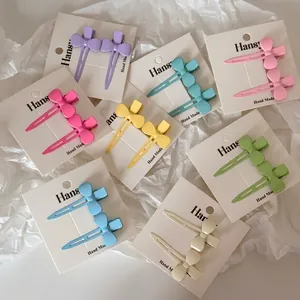 Couleurs Douces Macaron Noeud Papillon Barrette Alliage Laque Sans Trace Pince à Frange pour Femmes Accessoires de Cheveux