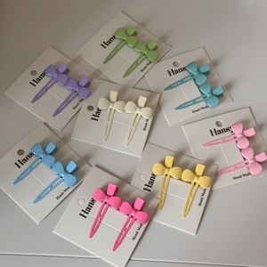 Détails des barrettes à cheveux en métal en forme de nœud, couleurs macaron variées