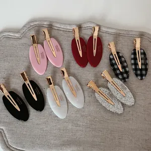 Minimalist Oval Acetate Non Marking Hair Clips Gold Label Duckbill Clips Handmade French Style Side Clips For Women Girls