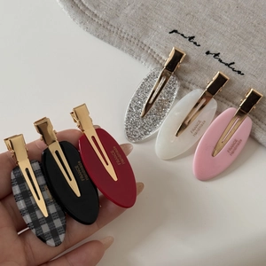 Set of 6 colorful acetate oval hair clips with gold base for women and girls